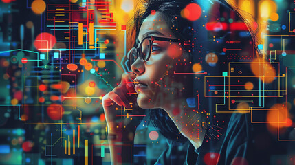 female student wearing graduation cap in network illustration