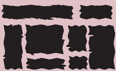 Wall Mural - Set of jagged edge rectangle shape. Black ripped paper sheet with scratch. Grunge frame collection for sticker, collage, banner. Vector illustration isolated on white background.