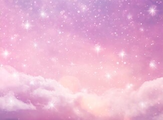 Wall Mural - Magical pink clouds with stars background