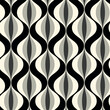 Retro geometric 70s cream and black vertical waves mid century seamless pattern