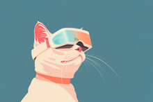 Cool Cat Character In Virtual Reality Glasses. Generative Ai Image