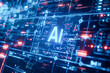 © ADDICTIVE STOCK - Generative AI illustration of close up view of an advanced artificial intelligence circuit board with glowing elements and the AI symbol at the center
