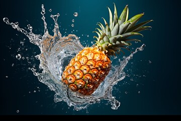 a pineapple falling into water