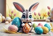 Adorable Animated Bunny with Colorful Easter Eggs