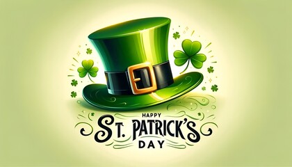 Wall Mural - St. patrick's day greeting card illustration with leprechaun hat in cartoon style.