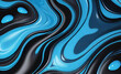 青と黒の抽象的なカラフルなサイケデリックな有機液体ペイント インク大理石のテクスチャ背景。ダークで滑らかな表面波動ミックスランダムパターン。創造性フロー絵画の偶然のコンセプト。