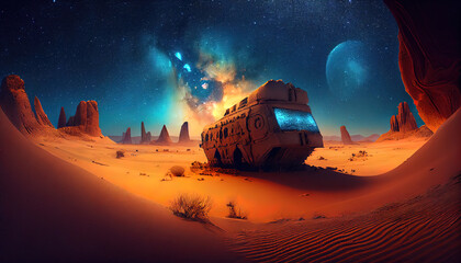 Night under the milky way galaxy. Ai render.