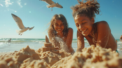 Sticker - Building a sand castle on the beach