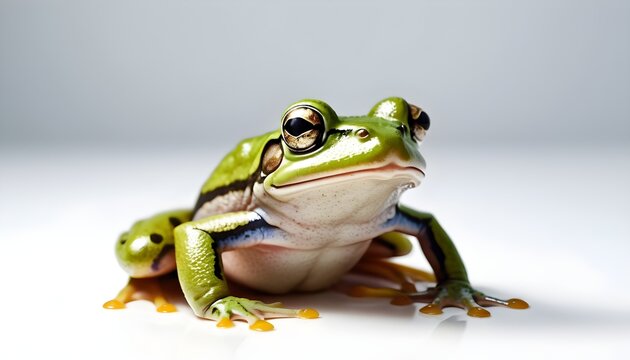Green frog on a white background isolated
