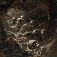 Wall Mural - a cave with skulls in it