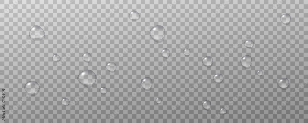 Realistic vector water drops png on a transparent light background ...