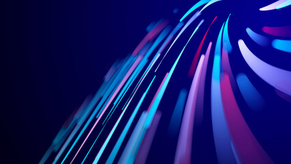 Poster - abstract background of moving lines. information space strip. big data visualization. 3d rendering