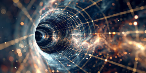 Wall Mural - Futuristic technology swirl background design with lights and bokeh. Space-time theme
