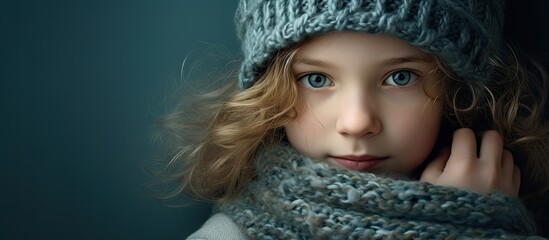 Sticker - Adorable child wrapped in cozy knit accessories, hair covering face in a charming winter look