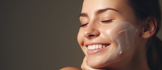 Sticker - Joyful woman with a refreshing white face mask embracing self-care beauty routine