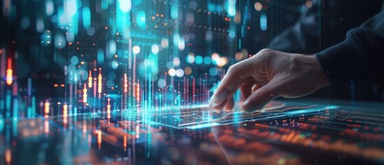 Poster - Business analysis modern technology concept Businessman analyzing business data on digital tablet. Generative AI