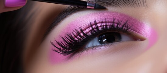 Poster - Ethereal Beauty: Close-Up of a Woman with Long Eyelashes and Pink Eyeliners