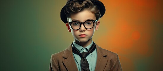 Wall Mural - Fashionable Young Boy Showcasing Vintage Style with Hat and Glasses