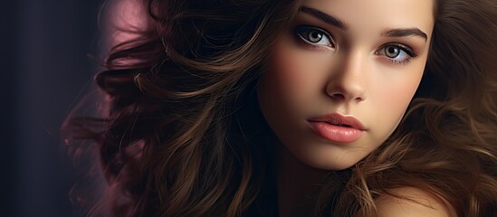 Sticker - Ethereal Beauty: Portrait of a Young Woman with Mesmerizing Blue Eyes and Flowing Long Hair