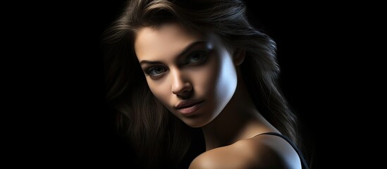 Wall Mural - Mesmerizing Beauty: Portrait of a Woman with Enchanting Blue Eyes and Flowing Long Hair