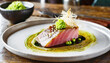 Seared tuna with wasabi as an appetizer.