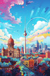 Illustration of the city of Berlin in Germany. For postcards, magnets, souvenirs. Generative AI tools