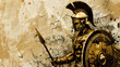 illustration of spartan warrior king demigod in golden armor