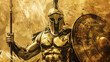 illustration of spartan warrior king demigod in golden armor