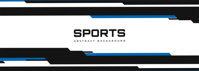 Poster - White modern sports banner design with horizontal black and blue lines. Vector abstract illustration sports background.