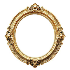 Antique round oval gold picture or mirror frame isolated on white or transparent background