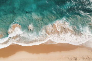  Aerial View of Turquoise Waves Crashing on a Golden Beach