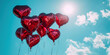 love red heart shaped foil balloons on blue sky, love