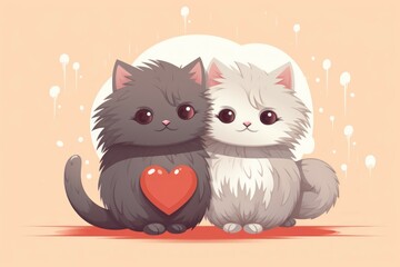 Poster - Couple of cute kittens, romance concept. Background with selective focus and copy space