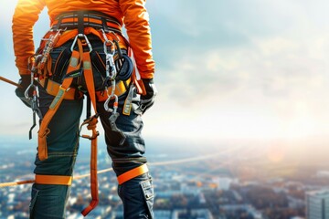 Wall Mural - High altitude assembler's equipment, industrial mountaineering. Background with selective focus and copy space