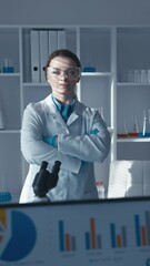 Aufkleber - In this vertical video, the doctor in her office gracefully poses for the camera, conveying confidence and professionalism. Her resolute look and elegant posture are impressive, emphasizing her