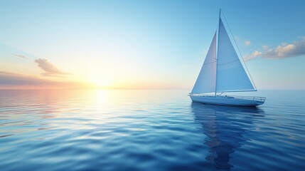 Poster - a sailboat in the middle of a body of water with the sun setting in the sky in the background.