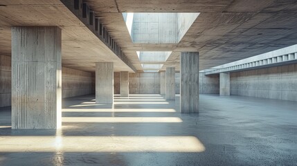Aufkleber - An empty cement floor and concrete architecture in a 3D render.
