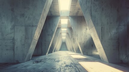 Poster - Rendering of abstract futuristic architecture on concrete...