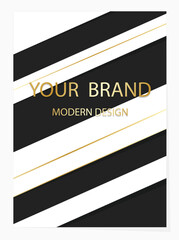 Fototapete - Modern cover design. Premium vintage stripe pattern. Luxury vector in white and black with gold, for invitation template, restaurant menu, etc. Template.