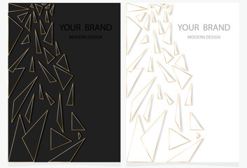 Fototapete - Modern cover design set. Premium vintage geometric pattern with texture. Luxury vector in white and black with gold color for invitation template, restaurant menu, etc. Template.