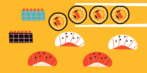 Wall Mural - Sushi set. Food menu design template. Thai food menu. Perfect for restaurant menu, cards or posters.