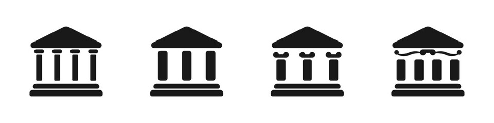 Poster - Bank vector logo set. Icons of the theater building with columns. Business bank icon vector. Set of linear business center vector symbols. Payment building concept.