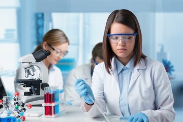 Wall Mural - young student scientist do research in lab