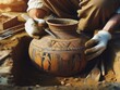 Ein Archäologe legt eine antike Vase bei einer archäologischen Ausgrabung frei