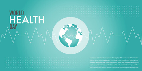 World Health Day is a global health awareness day celebrated every year on 7th April. World health day concept world map, heartbeat, stethoscope and flat icons for healthcare and medical