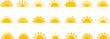 © Sylfida - Sun half icon, sunrise ray, morning light, yellow burst, summer symbol. Solar shine isolated on white background. Cartoon vector illustration