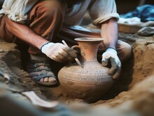 Archäologischer Fund Und Wissenschaftliche Untersuchung An Einer Antiken Vase Nach Deren Ausgrabung