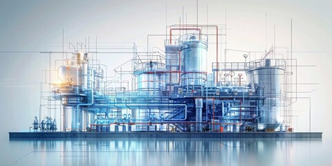 Aufkleber - A Schematic Illustration of an Industrial Chemical Plant Highlighting the Intricacy of Engineering Design, Generative AI