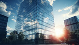 Fototapeta Londyn - modern office glass building with sky. 