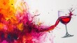 © Olga - a painting of a glass of red wine with a splash of paint on the bottom of the glass and a splash of red wine in the middle of the glass.